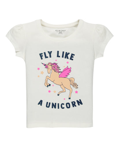 Plum Tree Girls Half Sleeve Unicorn & Icecream Print T-shirt( Pack of 2)-WHITE   NAVY