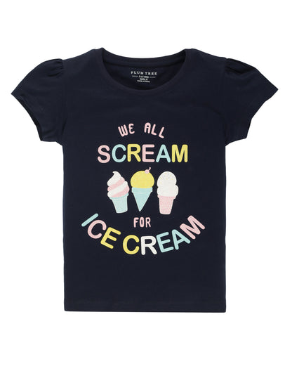 Plum Tree Girls Half Sleeve Unicorn & Icecream Print T-shirt( Pack of 2)-WHITE   NAVY