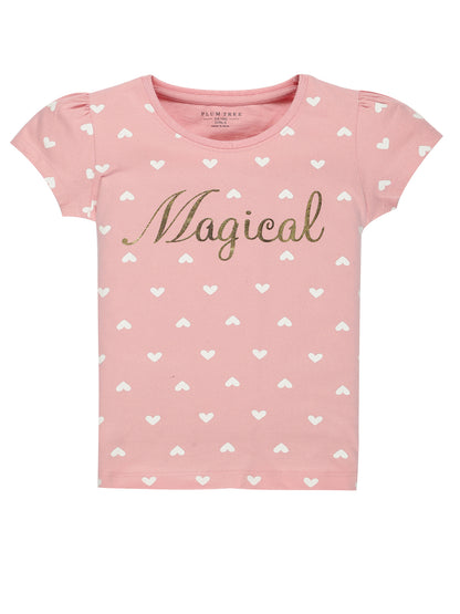 Plum Tree Girls Half Sleeve Unicorn & Polka Print T-shirt( Pack of 2)-NAVY   PINK