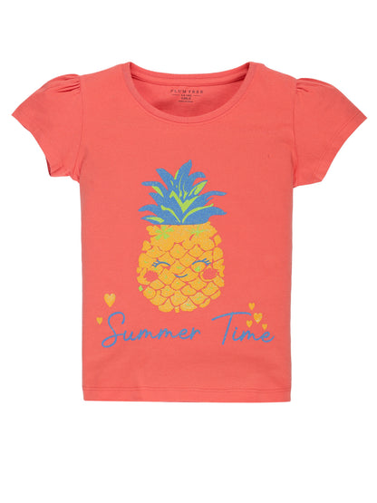 Plum Tree Girls Half Sleeve Summer Time Print T-shirt( Pack of 2)-CORAL  WHITE