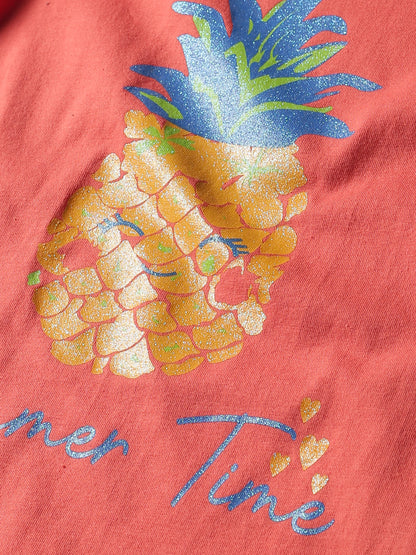 Plum Tree Girls Half Sleeve Summer Time Print T-shirt( Pack of 2)-CORAL  WHITE