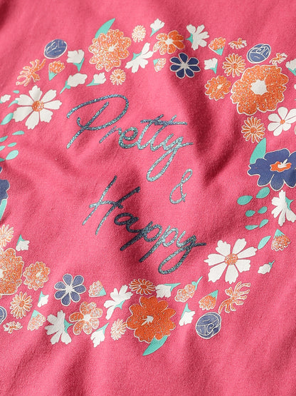 Plum Tree Girls Half Sleeve Floral Print T-shirt( Pack of 2)-WHITE   PINK