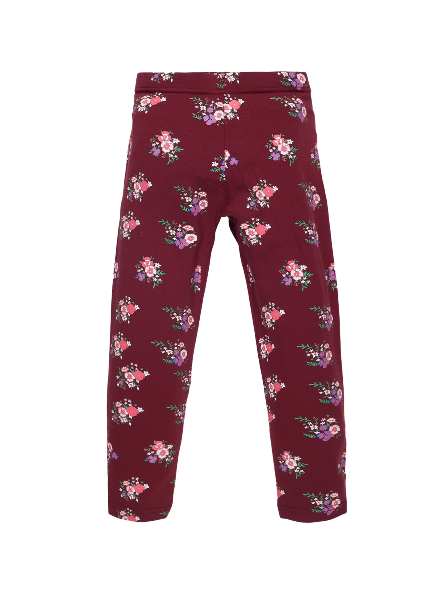 Plum Tree Girls Floral printed and solid Leggings( Pack of 2) -BURGUNDY	ORANGE