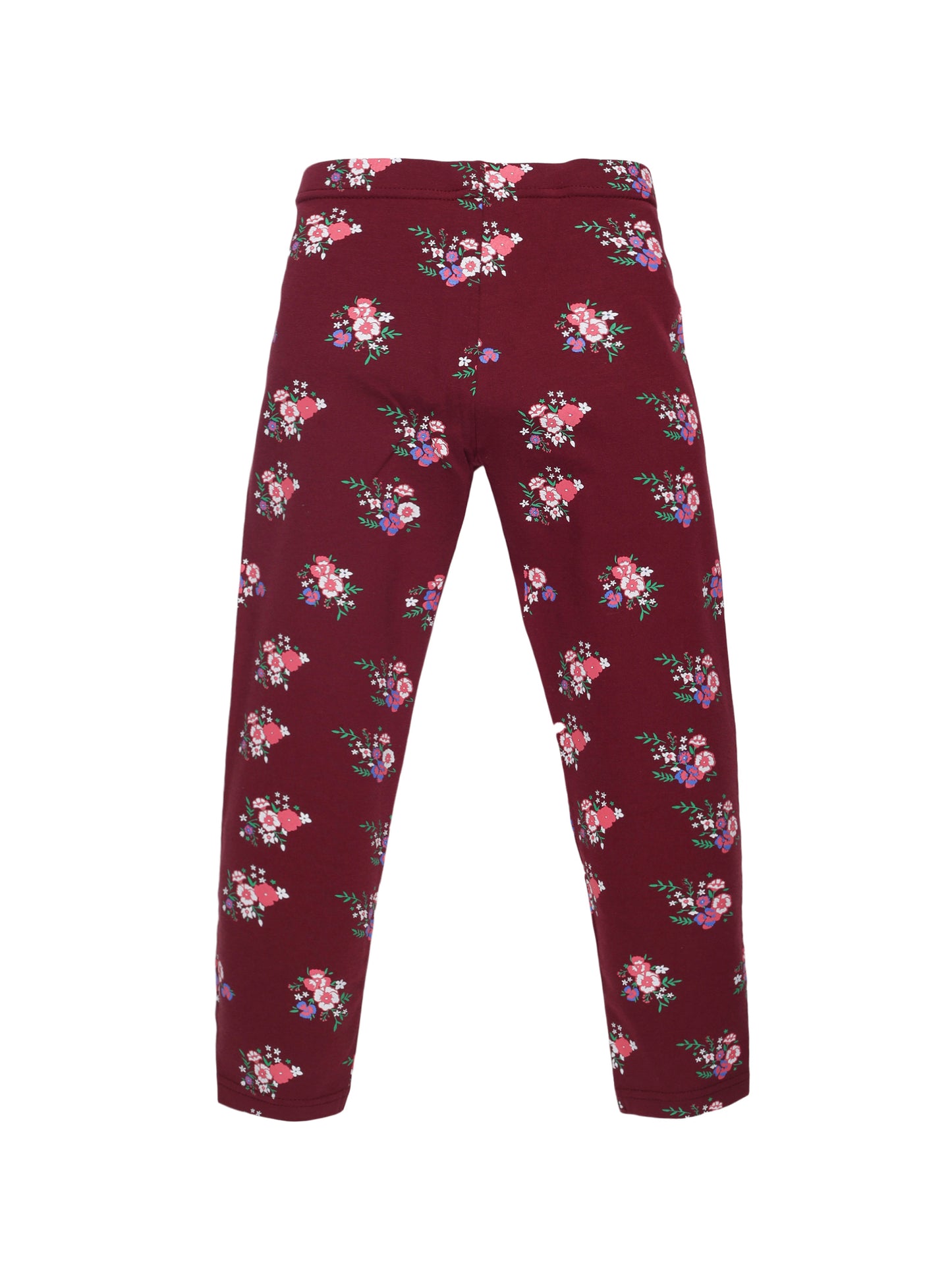 Plum Tree Girls Floral printed and solid Leggings( Pack of 2) -BURGUNDY	ORANGE