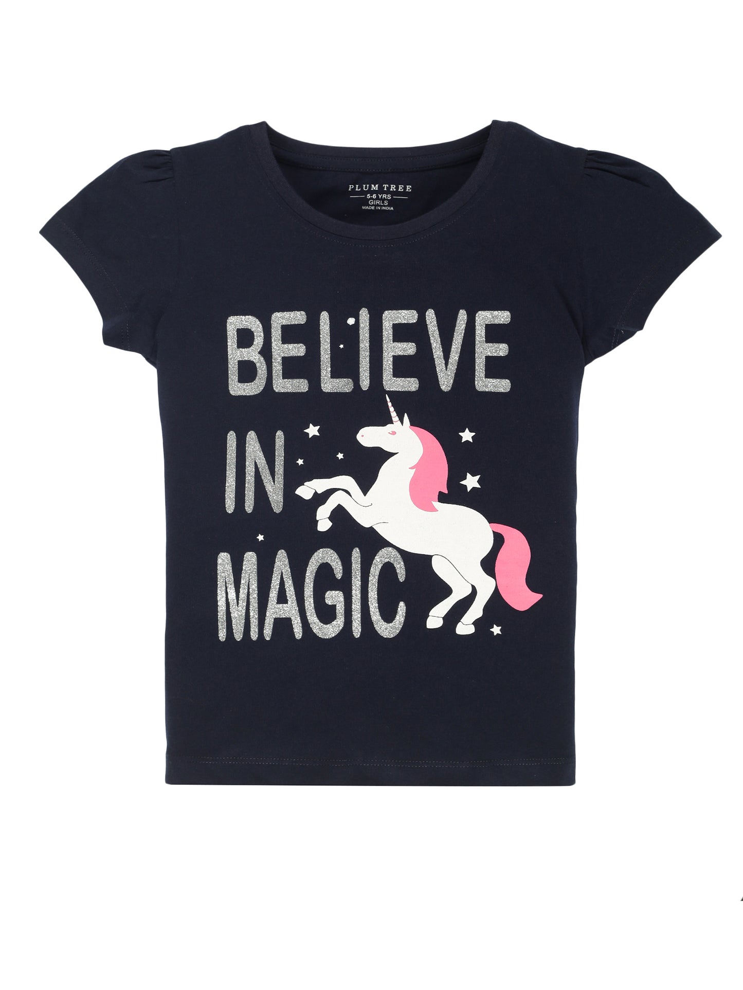 Plum Tree Girls Half Sleeve Unicorn Print T-shirt and short( Sets)-NAVY	PINK