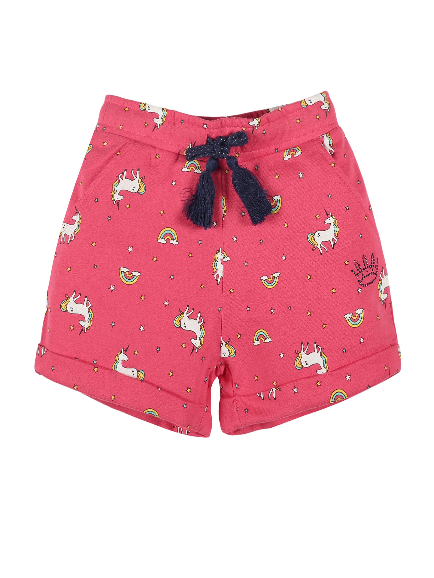 Plum Tree Girls Half Sleeve Unicorn Print T-shirt and short( Sets)-NAVY	PINK