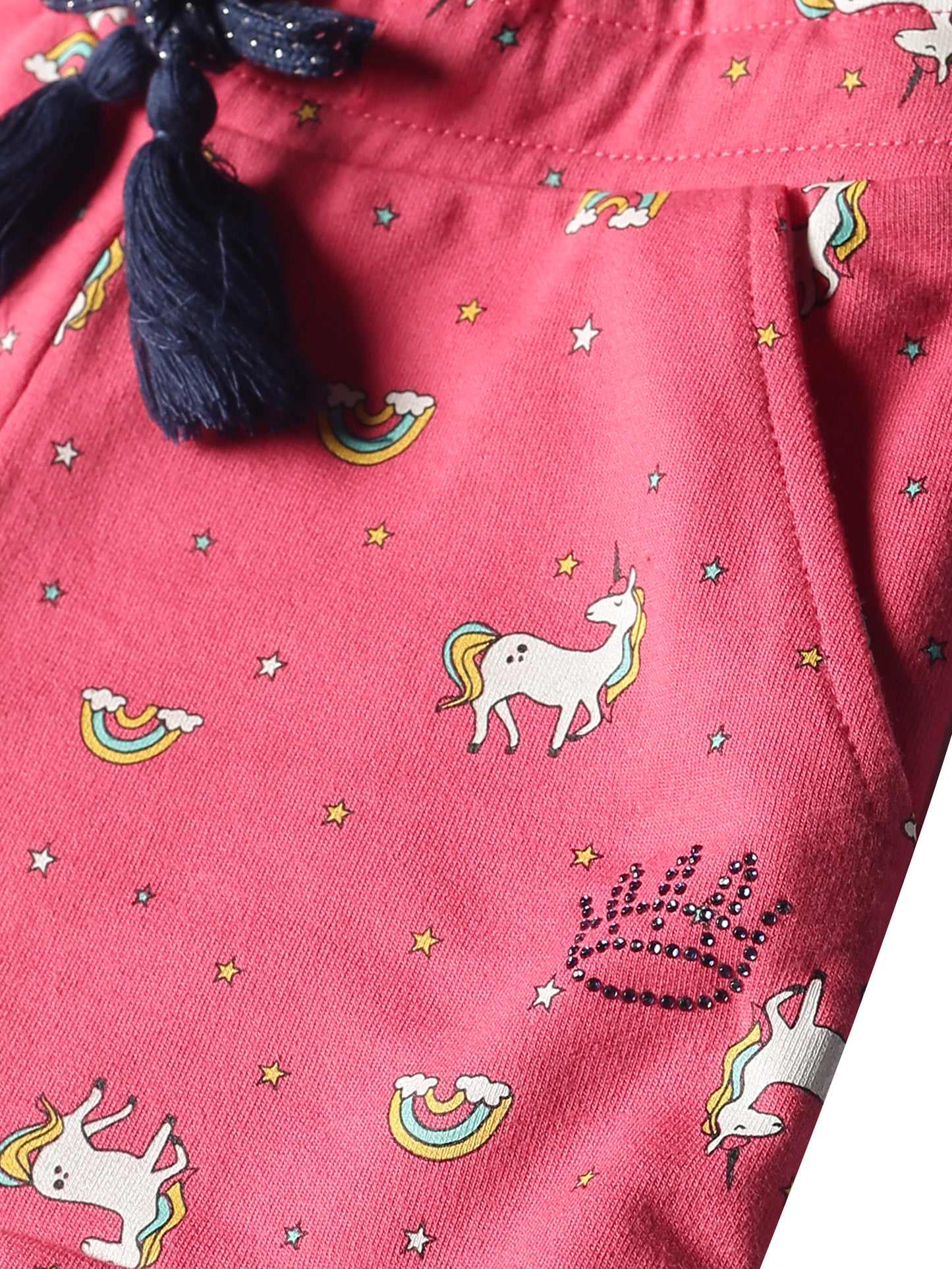 Plum Tree Girls Half Sleeve Unicorn Print T-shirt and short( Sets)-NAVY	PINK