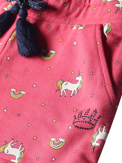 Plum Tree Girls Half Sleeve Unicorn Print T-shirt and short( Sets)-NAVY	PINK