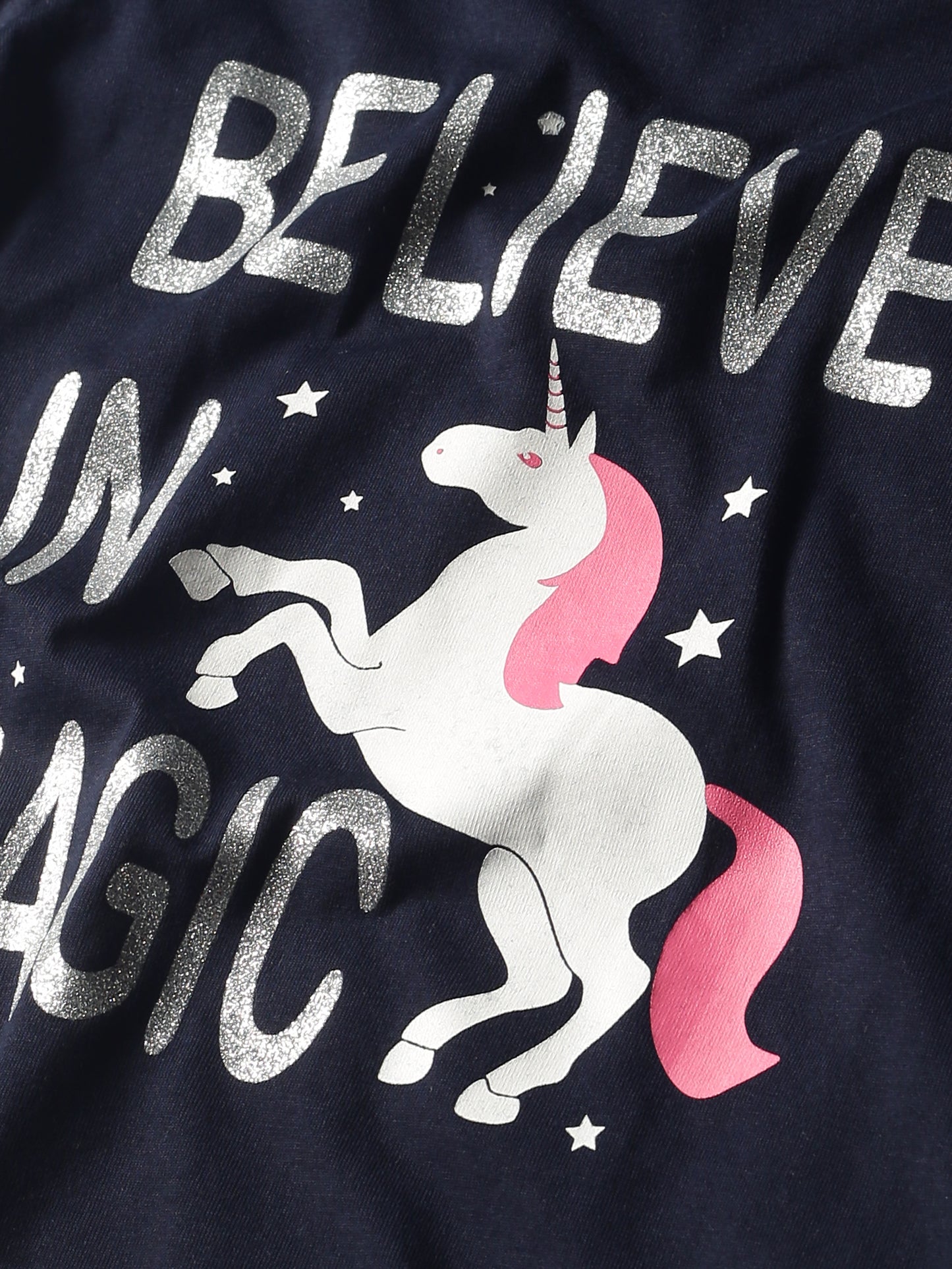 Plum Tree Girls Half Sleeve Unicorn Print T-shirt and short( Sets)-NAVY	PINK