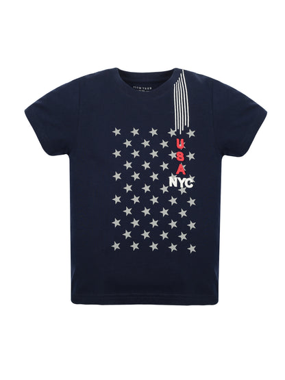 Plum Tree Boys Half Sleeve Star Print T-shirt( Pack of 2)-GREY MELANGE NAVY