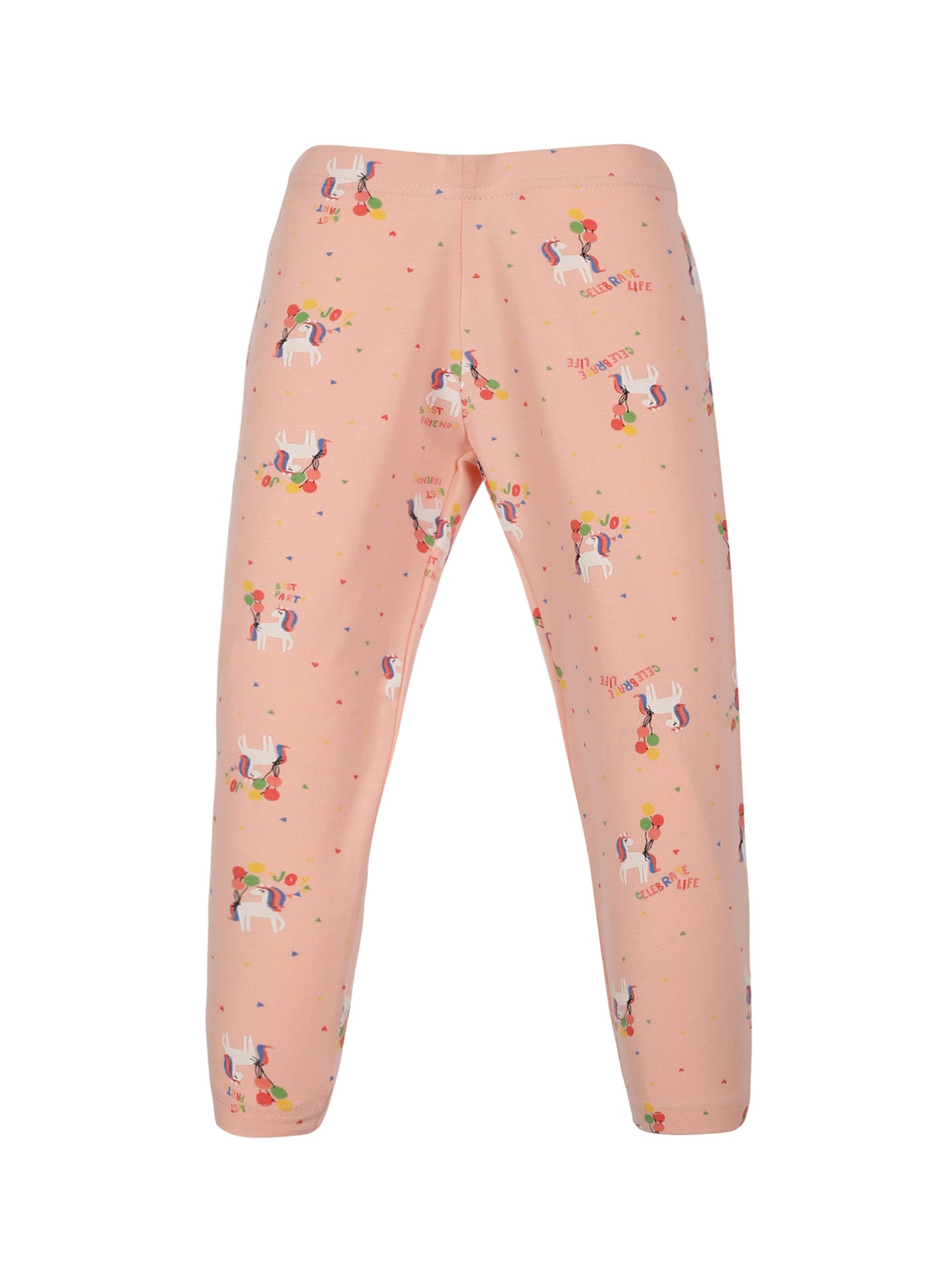 Plum Tree Girls  Unicorn Printed and solid Leggings( Pack of 2) - PEACH BLACK