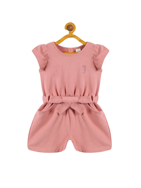 Plum Tree Girls Stone  Printed Knitted Jumpsuit  - PINK