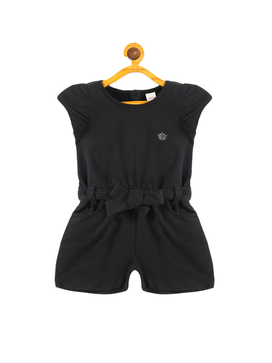 Plum Tree Girls Stone  Printed Knitted Jumpsuit - BLACK