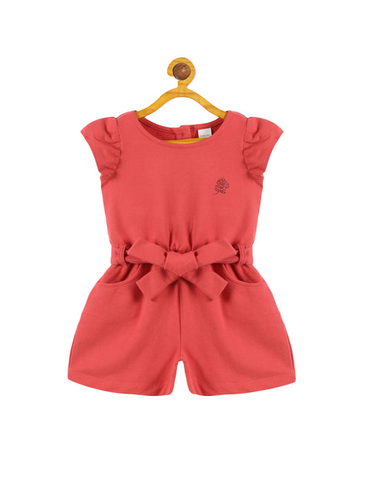 Plum Tree Girls Stone  Printed Knitted Jumpsuit  - RED