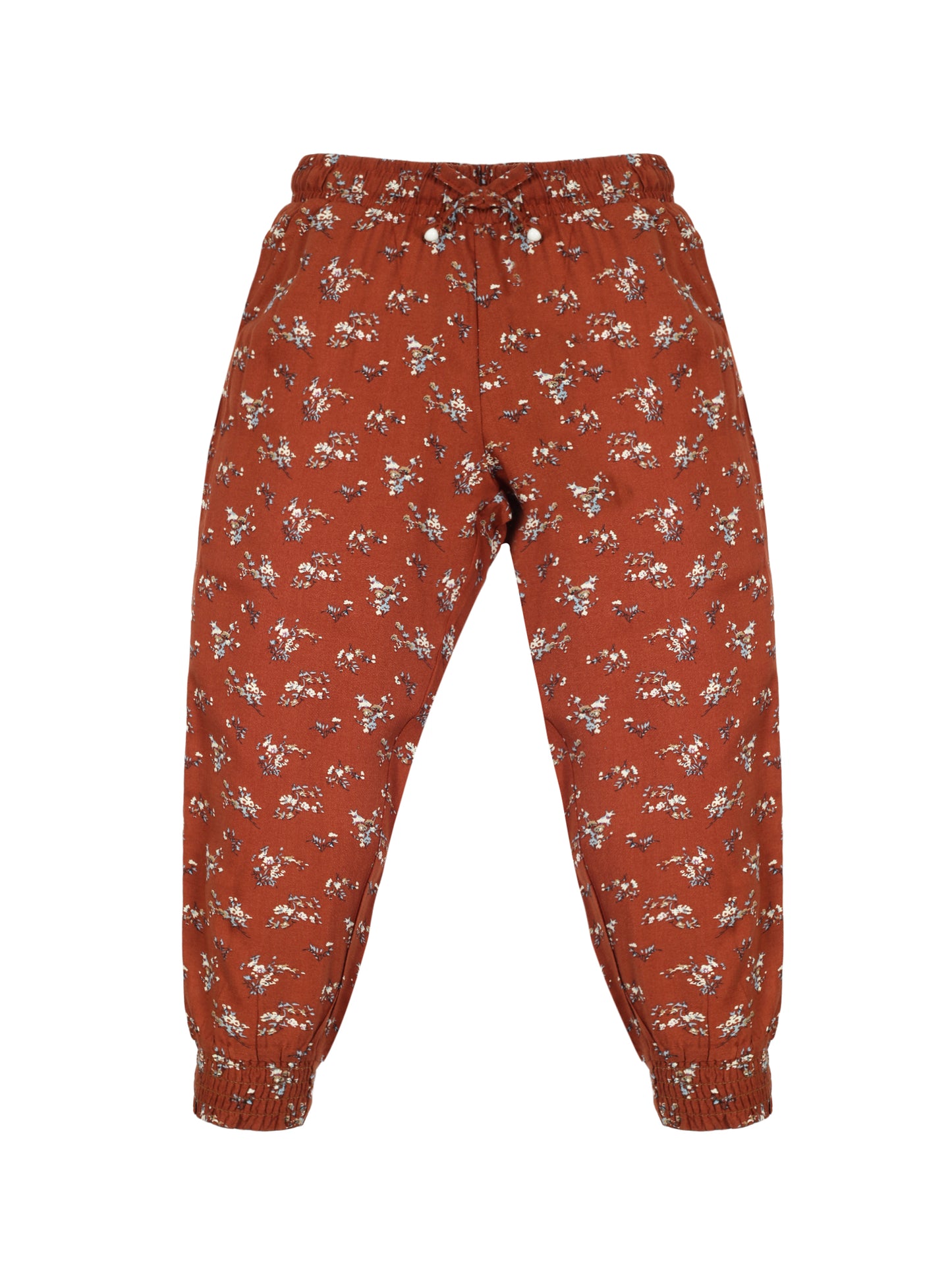 Plum Tree Girls Flower Print Rayon Pant  ( Pack of 2) - ORANGE WHITE AOP