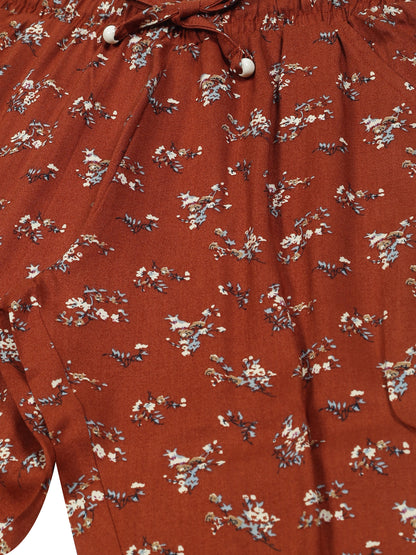 Plum Tree Girls Flower Print Rayon Pant  ( Pack of 2) - ORANGE WHITE AOP