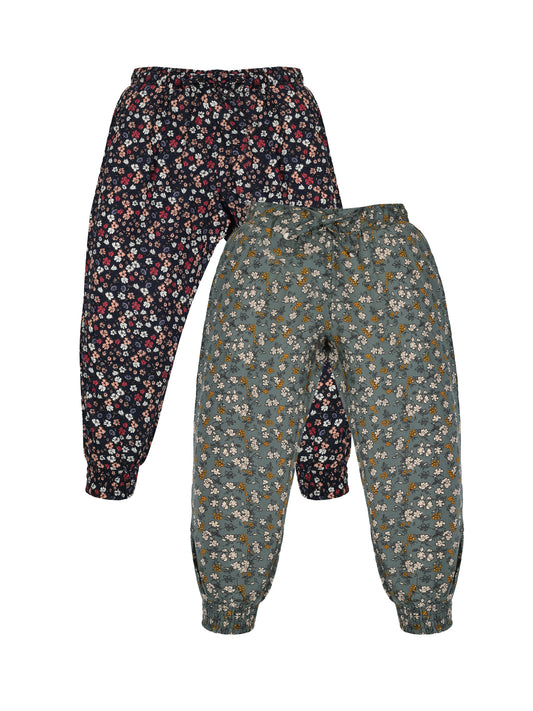 Plum Tree Girls Flower Print Rayon Pant  ( Pack of 2) - NAVY GREEN