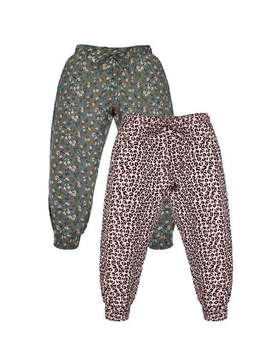 Plum Tree Girls Flower Print Rayon Pant  ( Pack of 2) - PEACH GREEN