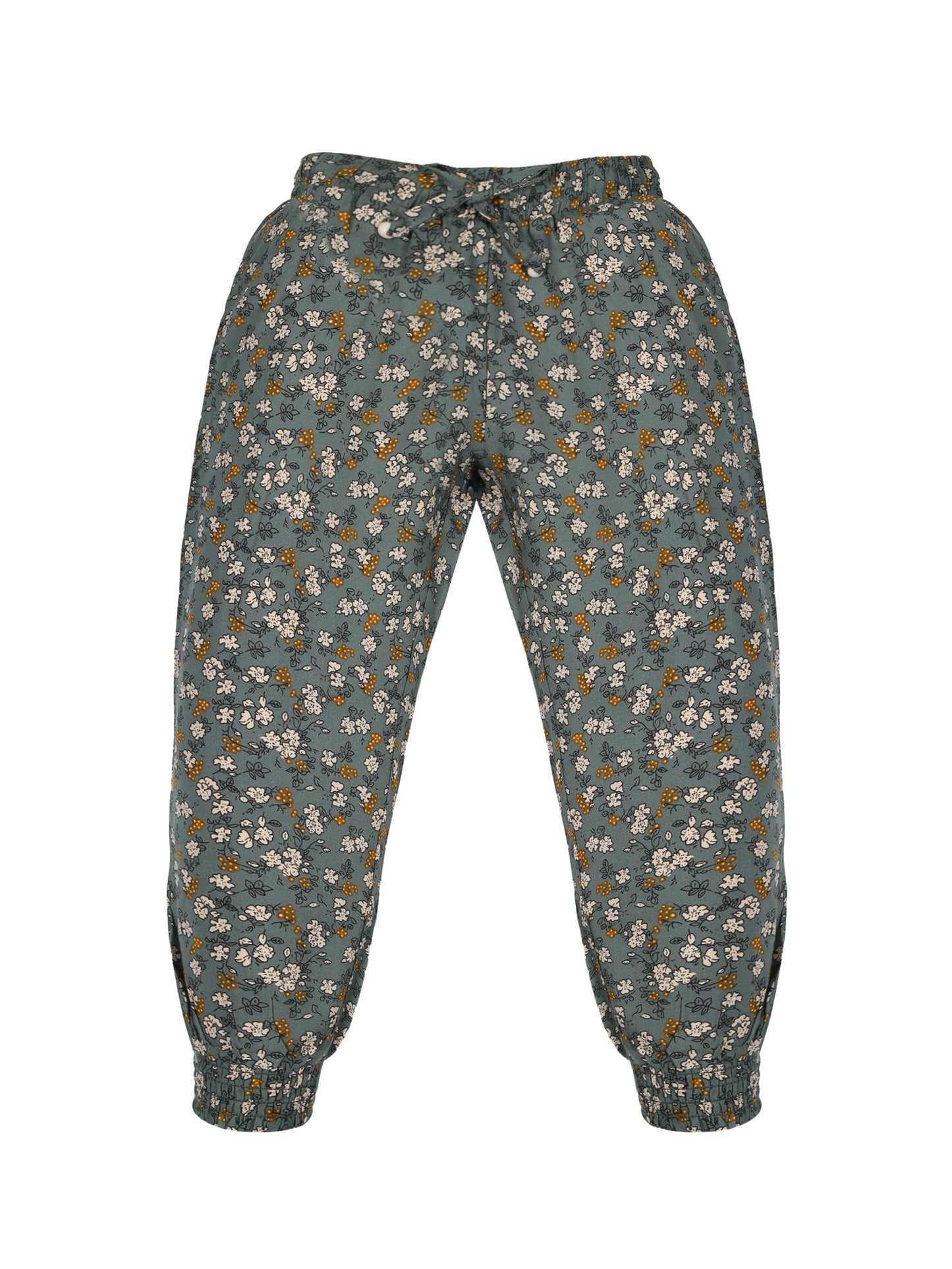 Plum Tree Girls Flower Print Rayon Pant  ( Pack of 2) - PEACH GREEN