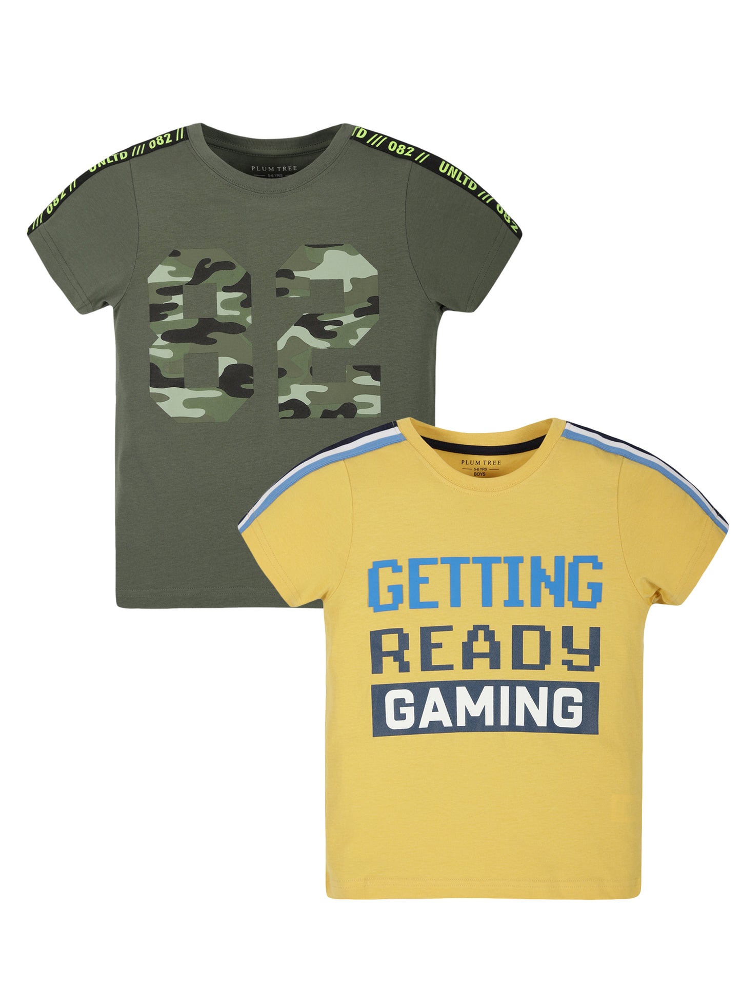 Plum Tree Boys Half Sleeve Gaming Print T-shirt( Pack of 2)-MUSTARD OLIVE