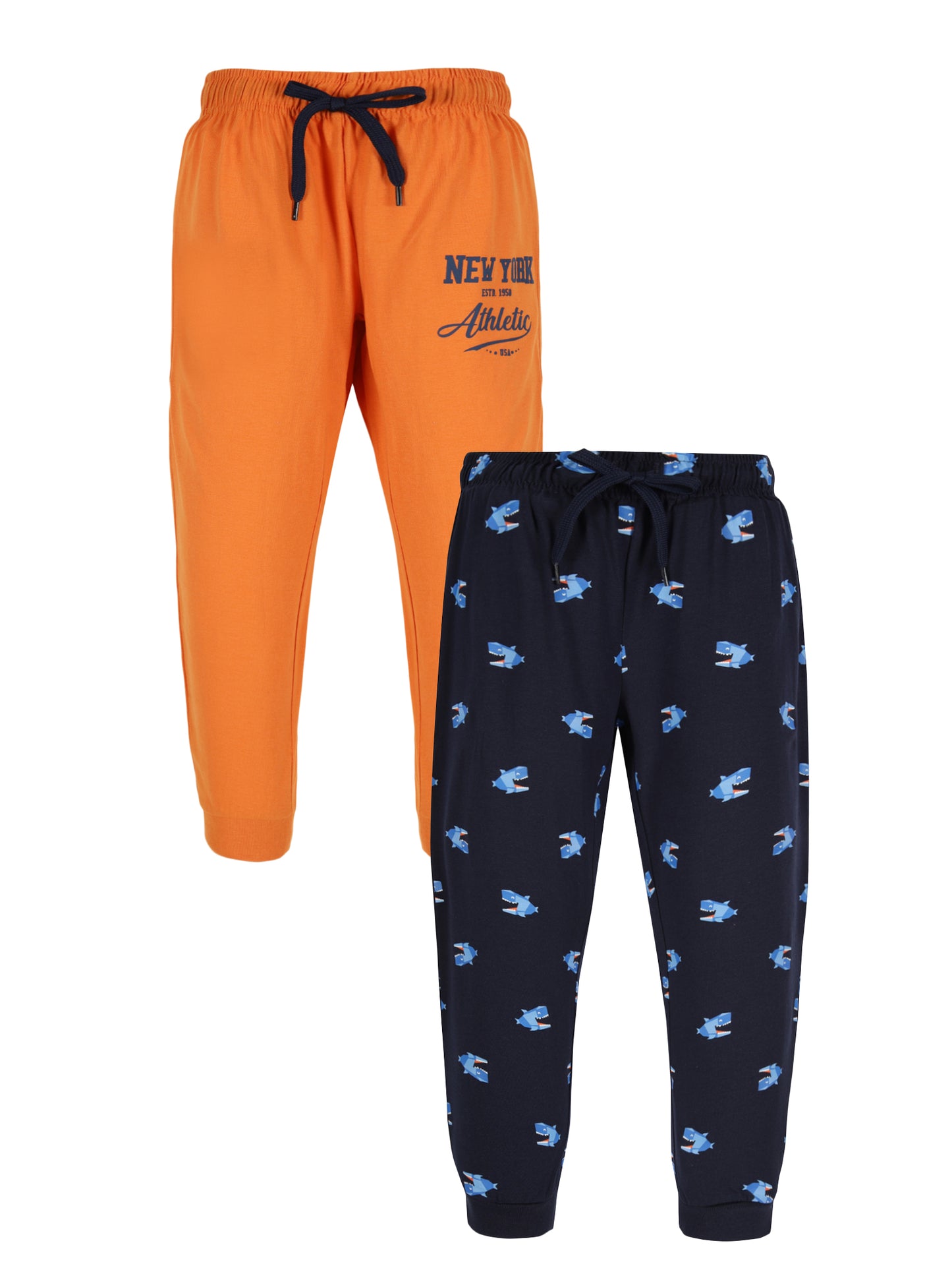Plum Tree Boys New York Print Joggers track pant ( Pack of 2)-NAVY ORANGE