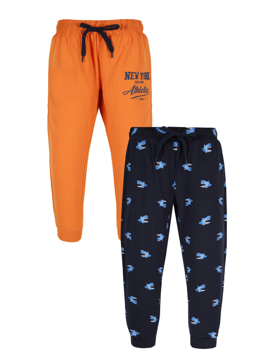 Plum Tree Boys New York Print Joggers track pant ( Pack of 2)-NAVY ORANGE