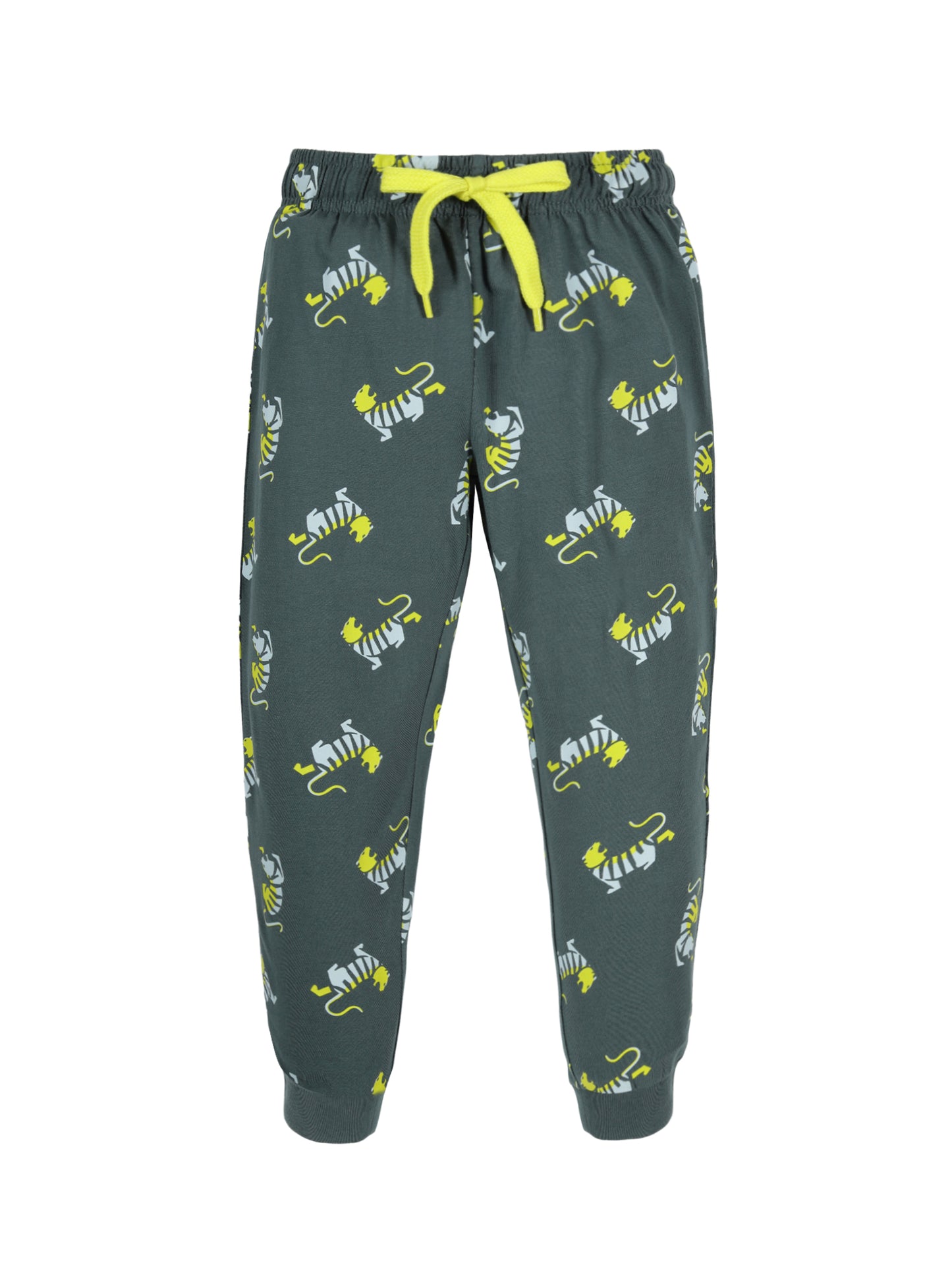 Plum Tree Boys Champion Print Joggers track pant ( Pack of 2)-GREEN MUSTARD