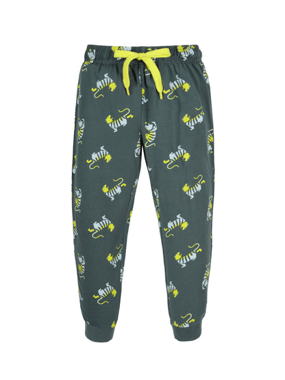 Plum Tree Boys Champion Print Joggers track pant ( Pack of 2)-GREEN MUSTARD