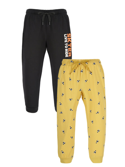 Plum Tree Boys Skater Print Joggers track pant ( Pack of 2)-MUSTARD BLACK