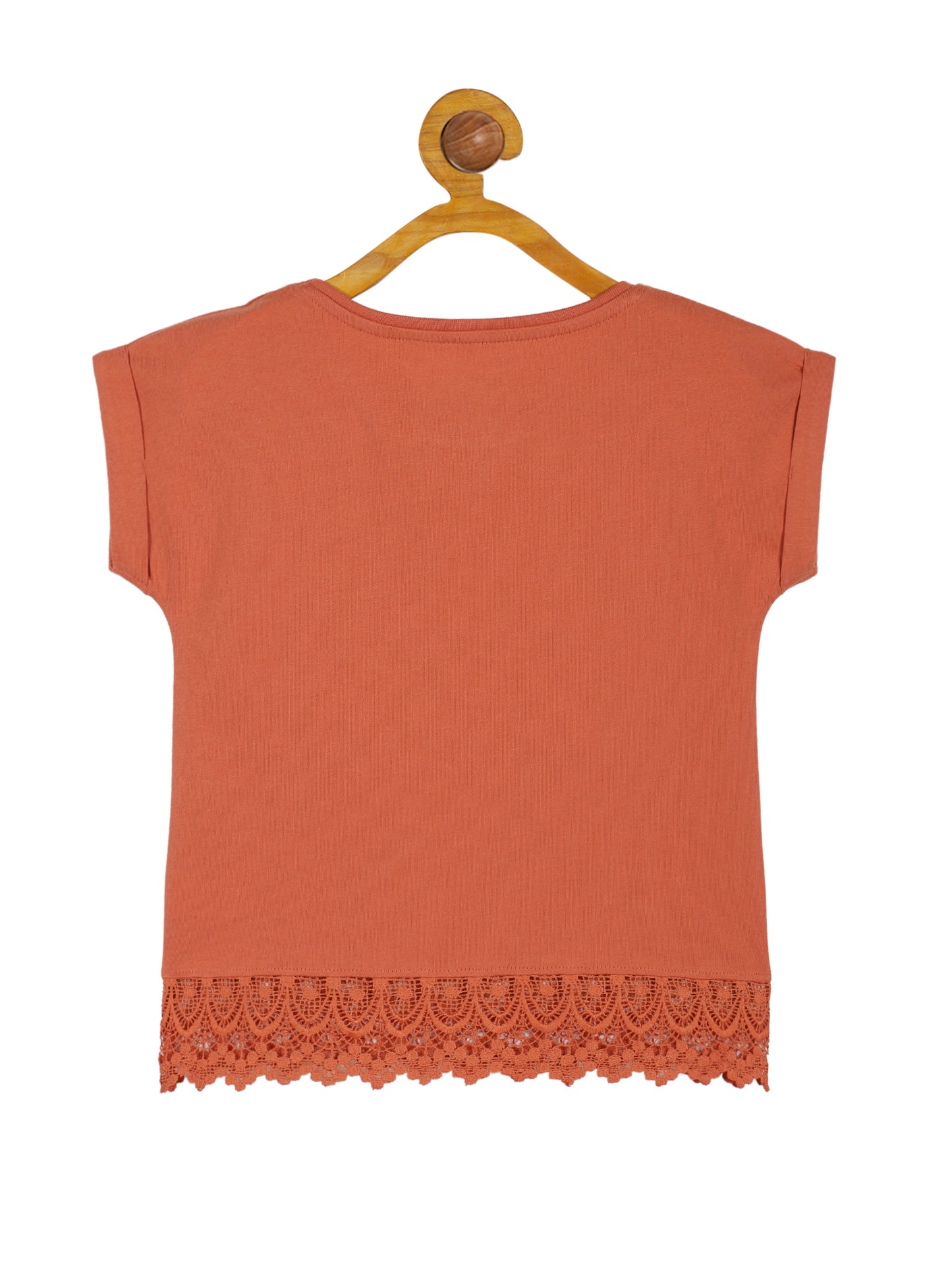 Plum Tree Girls Heart Print Crop Top and Flared Palazzo Pant set( Pack of 2)-ORANGE OFF WHITE