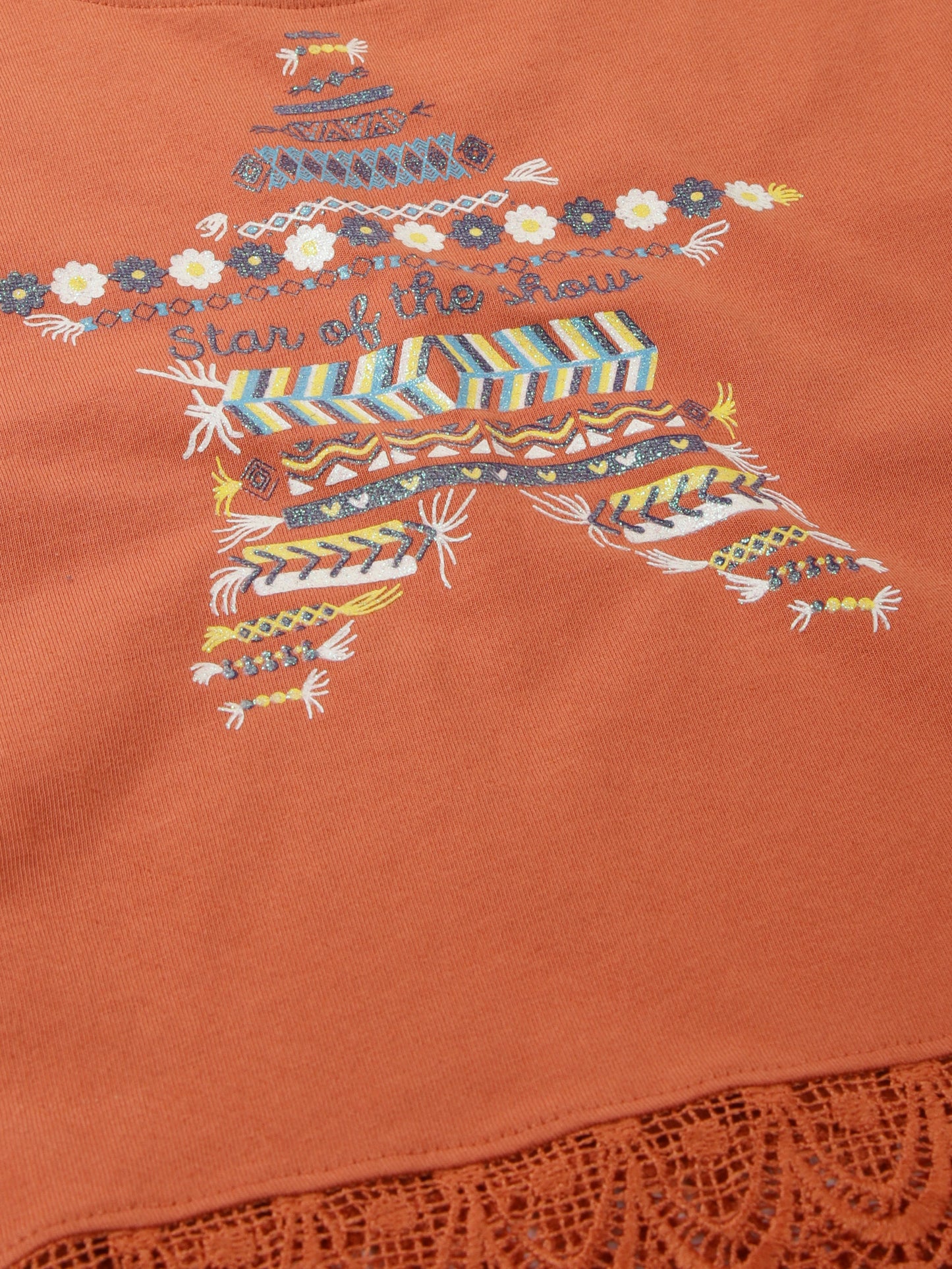 Plum Tree Girls Heart Print Crop Top and Flared Palazzo Pant set( Pack of 2)-ORANGE OFF WHITE
