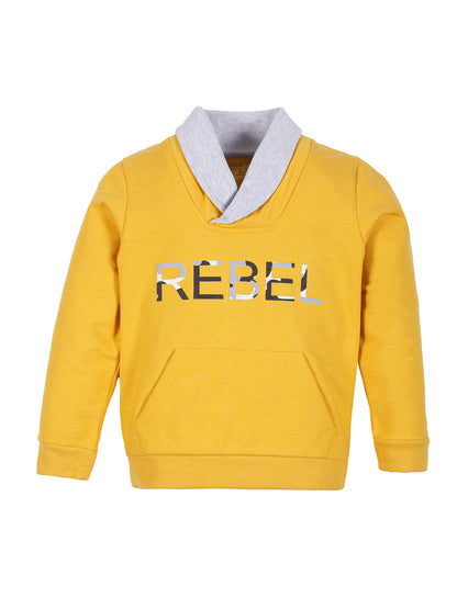 Boys Rebel Print shawl Collar Neck Sweatshirt- Yellow