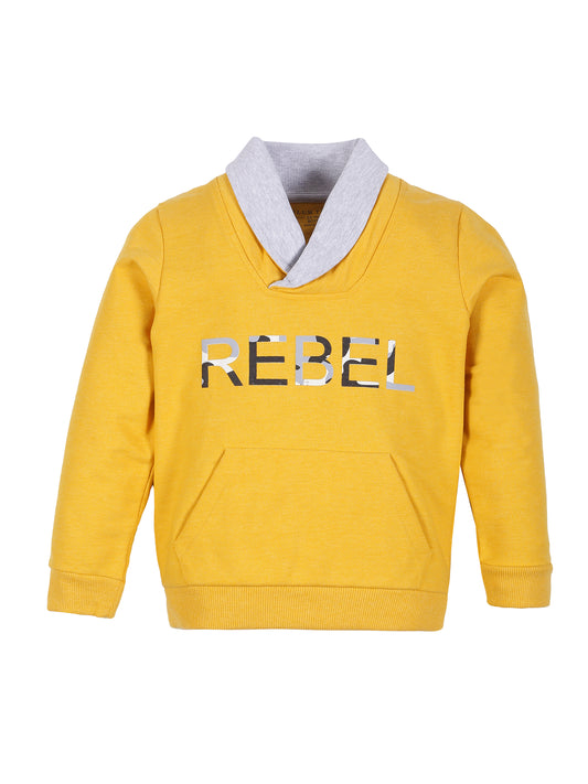 Boys Rebel Print shawl Collar Neck Sweatshirt- Yellow