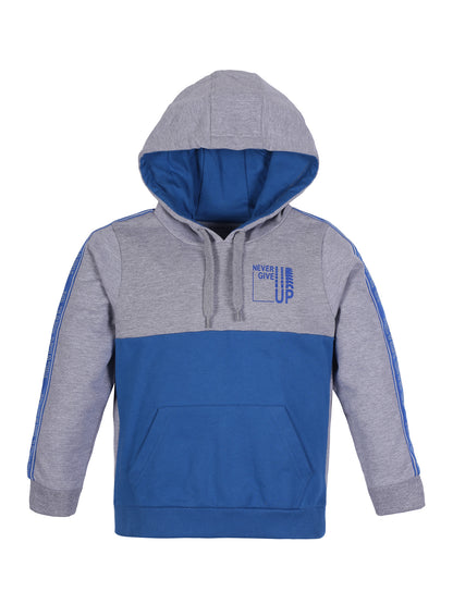 Boys Never Give Up Print  Hoodie Sweatshirt- Blue