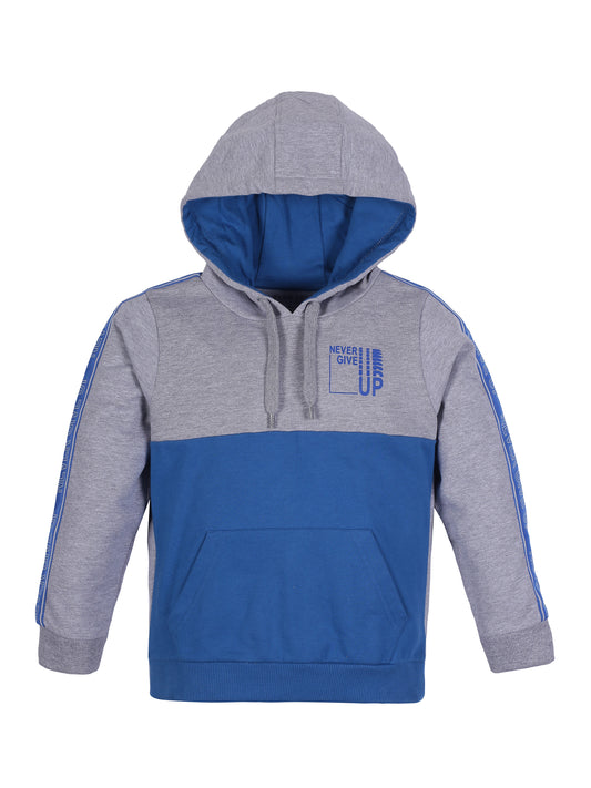 Boys Never Give Up Print  Hoodie Sweatshirt- Blue