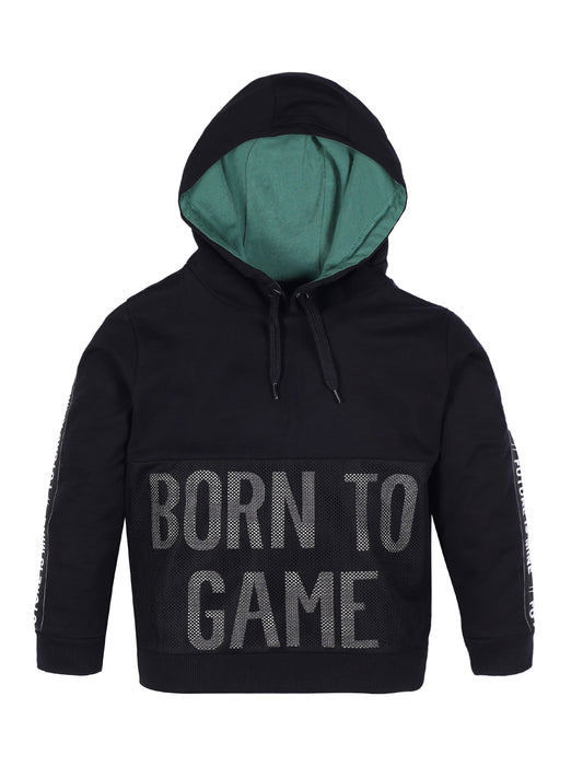 Boys Game Print  Hoodie Sweatshirt- Black