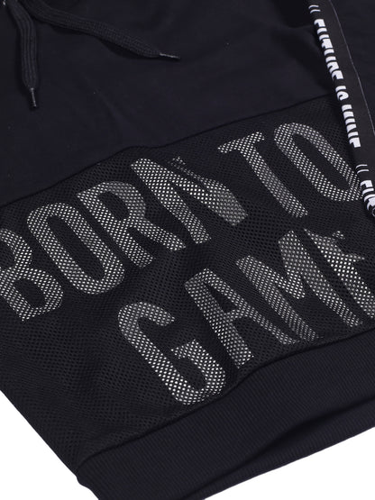 Boys Game Print  Hoodie Sweatshirt- Black