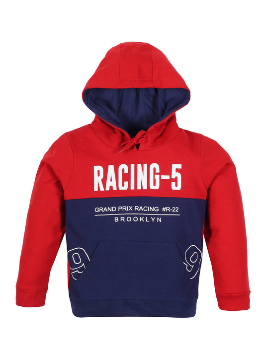 Boys Racing Print  Hoodie Sweatshirt- Red