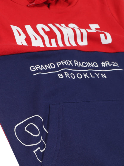 Boys Racing Print  Hoodie Sweatshirt- Red