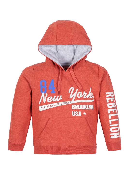 Boys New York Print  Hoodie Sweatshirt- Orange