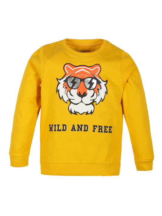 Boys Brave Heart Print Round neck Pullover Sweatshirt- Yellow