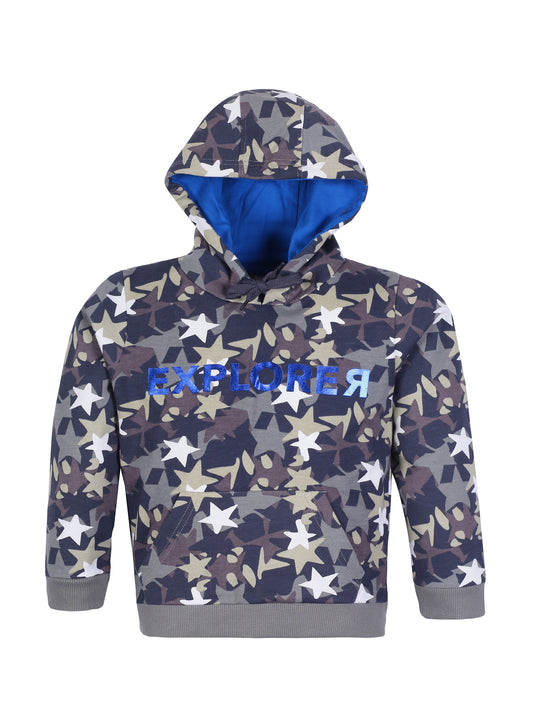 Boys Explorer Print  Hoodie Sweatshirt- Camoflague
