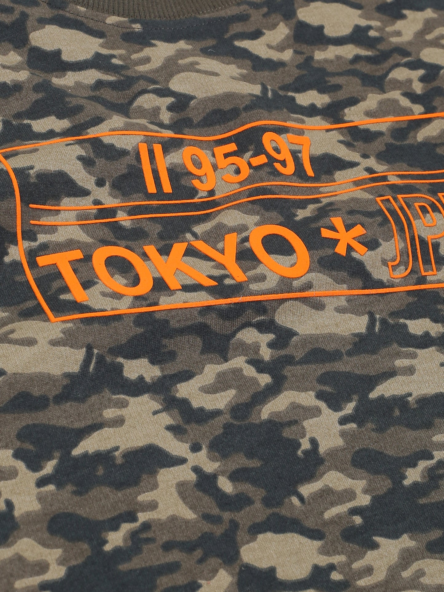 Boys Tokyo Print Round neck Pullover Sweatshirt- Camoflague