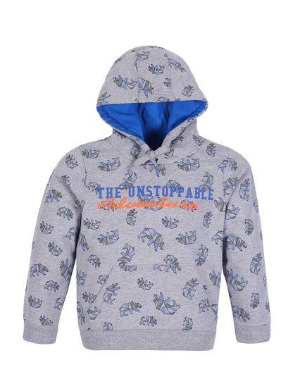 Boys Unstoppable Print  Hoodie Sweatshirt- Grey Melange