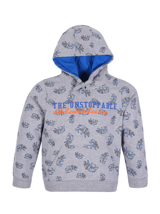 Boys Unstoppable Print  Hoodie Sweatshirt- Grey Melange