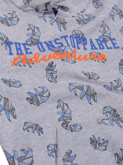 Boys Unstoppable Print  Hoodie Sweatshirt- Grey Melange