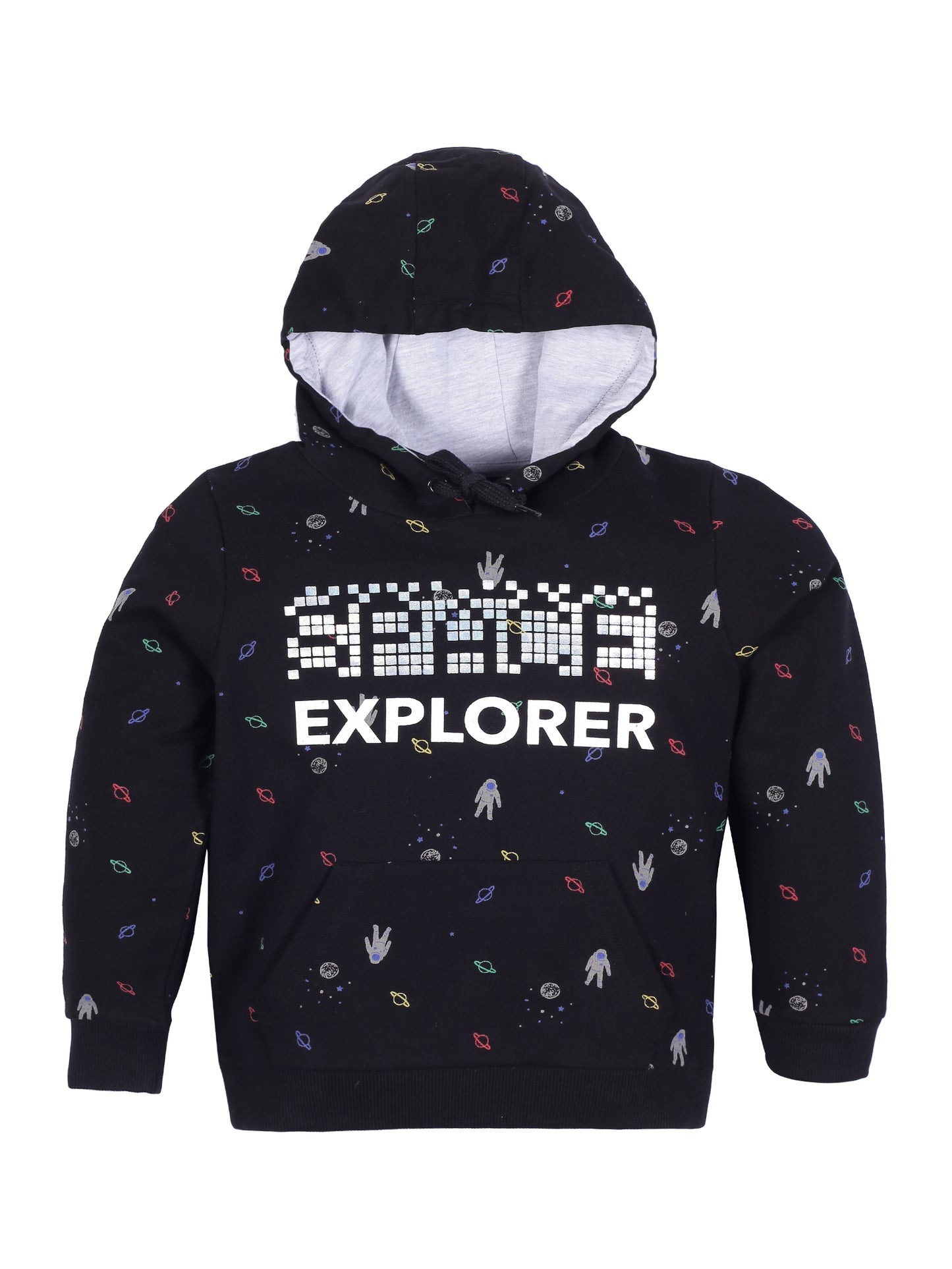 Boys Space Print  Hoodie Sweatshirt- Black