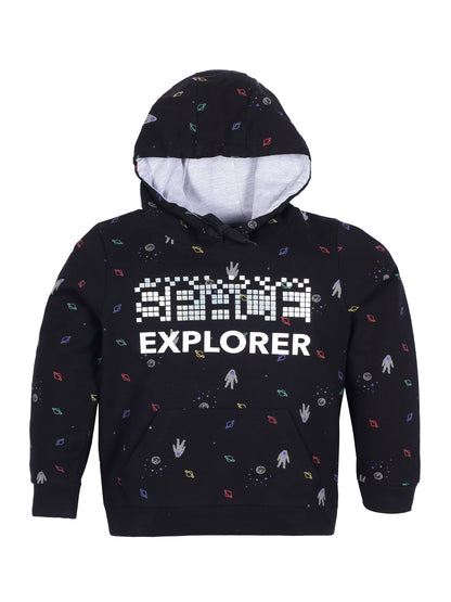 Boys Space Print  Hoodie Sweatshirt- Black