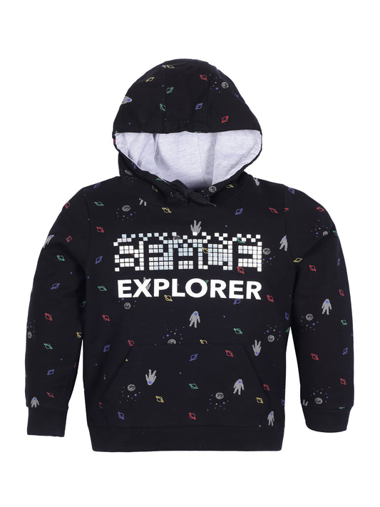 Boys Space Print  Hoodie Sweatshirt- Black
