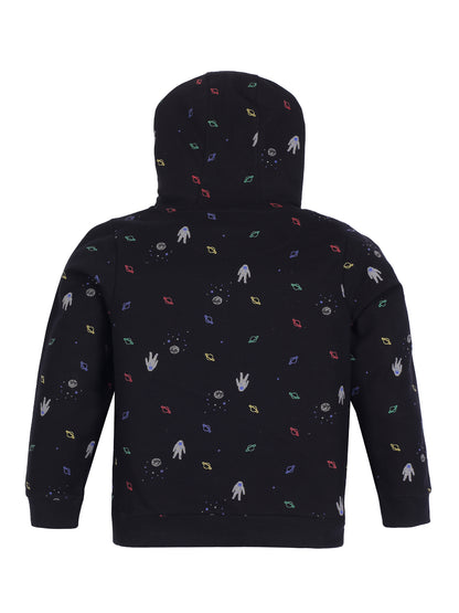 Boys Space Print  Hoodie Sweatshirt- Black